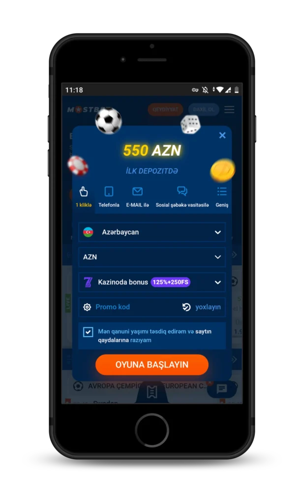 Registration in one click Mostbet AZ