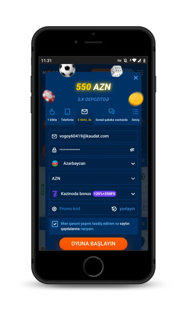 Registration by email Mostbet AZ